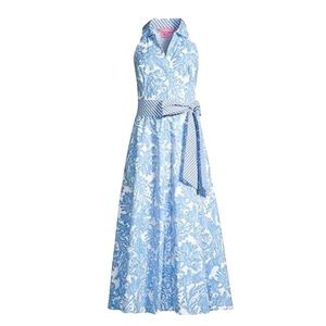 NWT Lilly Christella sleeveless maxi dress, blue and white with pockets. Size16